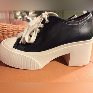 Beau Today Black and White Women's Platform Shoes Sneakers Heeled Leather 37 6.5